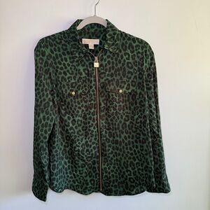 Michaels Green Leopard Print Button Down Shirt